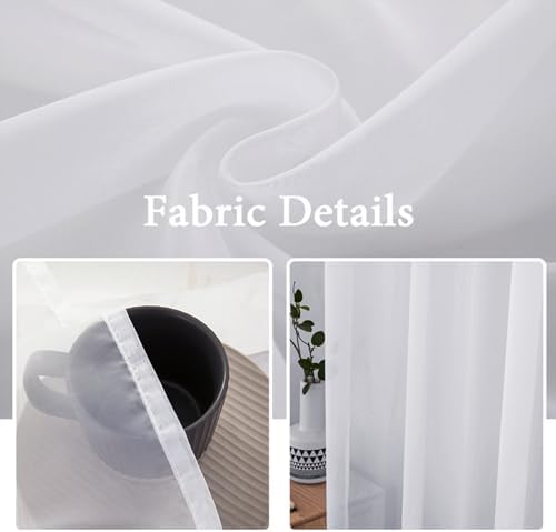 MIULEE White 54 Wide and 72 Inches Length French Door Sheer Curtains | Light Filtering Window Treatment with 2 Tiebacks, Front Back Patio Glass Door, Set of 2