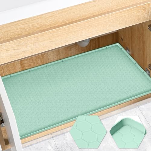 Silicone Under Sink Mat 31"x22", Waterproof Cabinet Liner, MintGreen | Shelf Liner, Cabinet Protector, Home Organizer, for Kitchen, Bathroom, Multipurpose, Leak Proof, Easy Clean, Drip Tray, Clean
