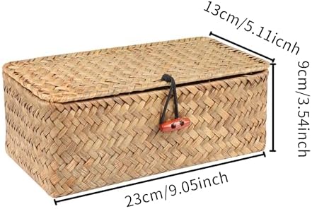 Moosky Wicker Shelf Baskets with Lid,Handwoven Seagrass Basket for Storage Basket Bins Rectangular Home Organizer Gift Boxes (Natural Small)