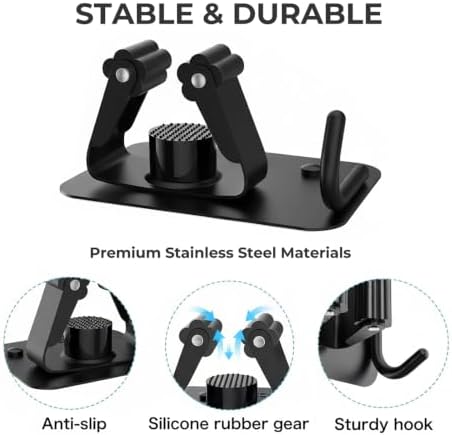 CUXIXA Mop and Broom Holder Wall Mount 4 Pack Broom Hanger Wall Mount | Upgraded Stainless Steel Broom and Mop Organizer Wall Hanging for Kitchen Bathroom Garden Garage Laundry Room (Black-4pcs)
