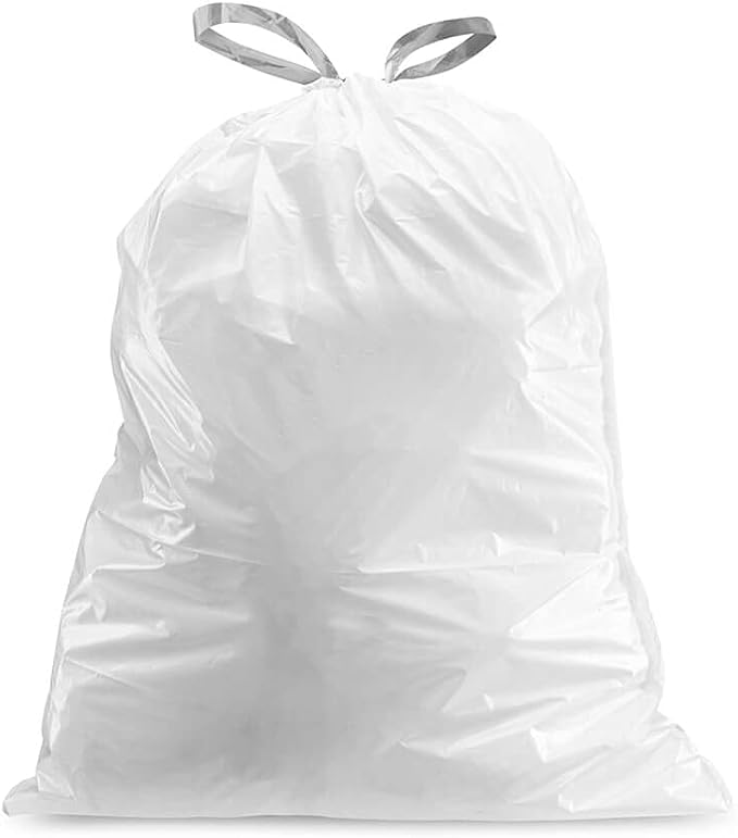 Plasticplace Custom Fit Trash Bags, Compatible with simplehuman Code K (50 Count) White Drawstring Garbage Liners 10 Gallon / 38 Liters 24" x 28"