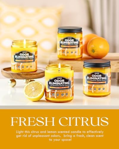 AOOVOO 4 Pack Odor Eliminating Candle Set- Citrus Lemon Air Freshing Candle | 36oz, Eliminates 95% of Pet, Smoke, Food, and Other Smells Quickly, Highly Fragranced Non Toxic Soy Candle