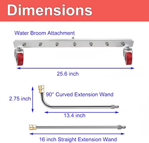 25 inch Water Broom Pressure Washer Surface Cleaner 4000 Psi Power Broom Sweeper with 7 Nozzles 2 Extension Wand for Concrete Driveway Sidewalk Deck, Roof Floor Cleaning