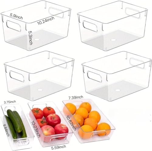 7 Pack Refrigerator Organizer Bins | 4 Sizes Stackable Clear Pantry Storage Bins with Handles for Fridge, Shelves, Drawer, Snack Organizer for Home & Kitchen
