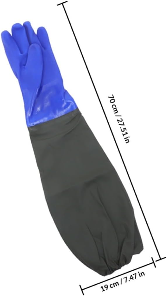 Toyvian Waterproof Elbow-length Rubber Gloves with Cotton Lining, Heavy Duty Long Cleaning Gloves for Kitchen and Fish Processing, 2 Pairs, Blue