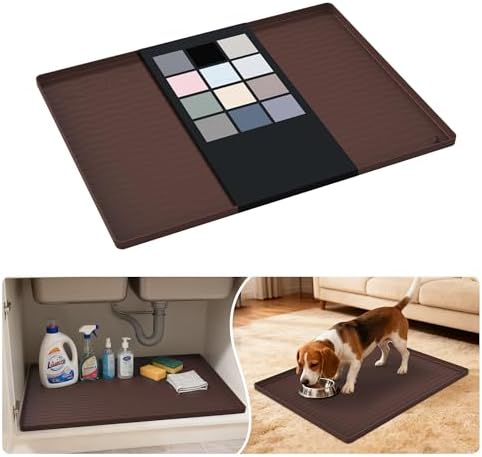 URMONA Waterproof Silicone Under Sink Mat 25'' x 19'' Shelf Liner for Kitchen and Bathroom, Cabinet and Counter Protector, Storage and Organizers, Litter Mat, Pet Cat Puppy Essentials(Brown)