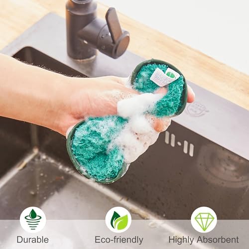 Multipurpose Sponges Kitchen,6 Pack Reusable Non-Scratch Scrub Sponge,Rough Scrubbers Side for Pots and Pans,Soft Microfiber Scrub Side for Washing Dishes