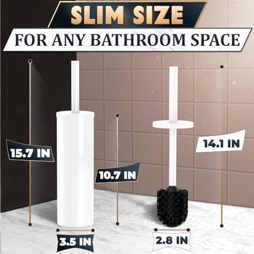 White Toilet Brush and Holder Set, Freestanding, Splash Protection | Toilet Brush with Holder Set for Bathroom Cleaning with Removable Inner Bowl, Freestanding, Waterproof, Corrosion-Resistant