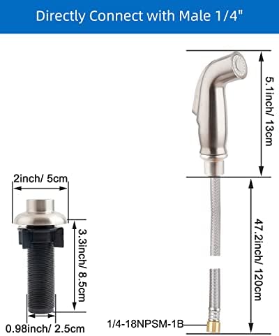 Universal Kitchen Sink Side Sprayer with Water Hose/Holder, Brushed Nickel | Quick Side Connector Compatible with Moen Faucet Sprayer Replacement, Kitchen Sink Faucet Sprayer Attachment