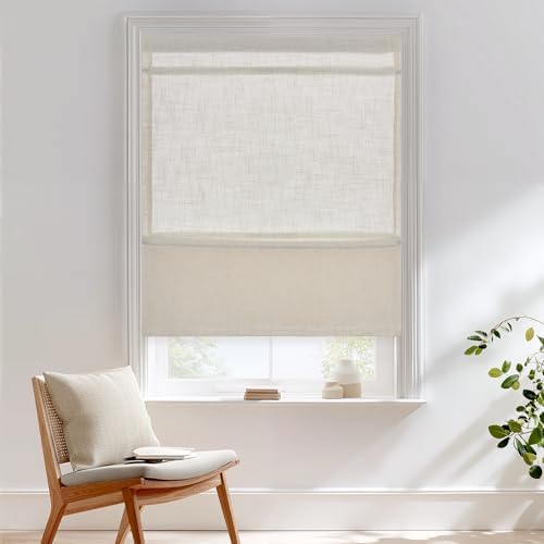 StangH Natural Linen Textured Magnetic Roman Shades, W26 x L64, 1 Panel | Cordless Door Window Covering, Enhanced Privacy, Cottagecore Farmhouse Decor, for Living Dining Room