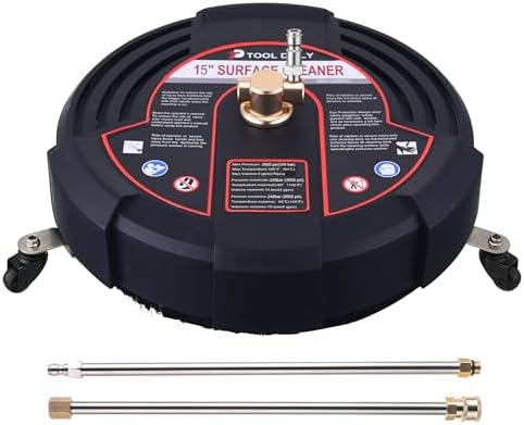 Tool Daily 15 Inch Pressure Washer Surface Cleaner with 3 Wheels, 40 Degree Surface Cleaner Tips