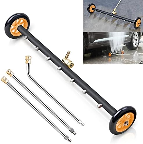 Pressure Washer Undercarriage Cleaner, 24 Inch Water Broom 4000 PSI | Pressure Washer Surface Cleaner Attachment with 2 Extension Wands & 75° Angled Wand for Under Car Washing
