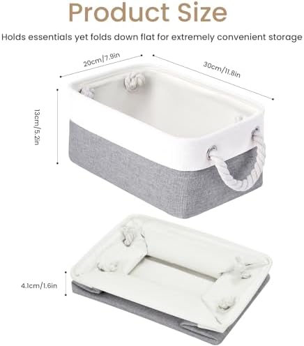 11.8x7.9x5.2 Inch Fabric Small Storage Bins with Handles 6 Pack | Foldable Storage Basket, Sturdy Metal Strand, Cardboard Support Molding, Small Baskets for Organizing, Shelves, White/Gray