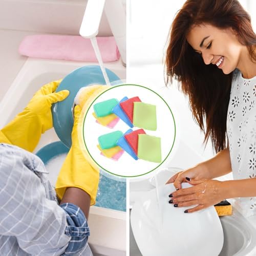 Zerodeko 4pcs Non-Scratch Kitchen Dishwashing Sponges with Ultra-fine Fiber Scrub Pads, Random Colors, Multipurpose Household Cleaning Scrubbers for Hard Surfaces and Tableware Cleaning