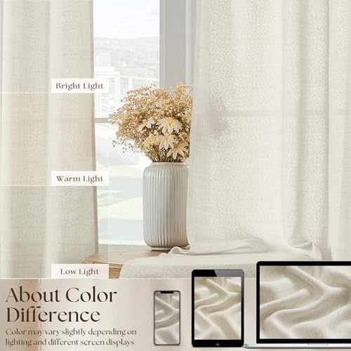 2 Panels 36 Inch Half Kitchen Curtains Sets for Bathroom RV Campers | Farmhouse Natural, Linen Drapes, Non-See-Through Privacy, Short Windows Curtains, 36 Inch Length, Rod Pocket, W30xL36