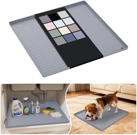 URMONA Waterproof Silicone Under Sink Mat 19'' x 19'' Shelf Liner for Kitchen and Bathroom, Cabinet and Counter Protector, Storage and Organizers, Litter Mat, Pet Cat Puppy Essentials(Light Grey)
