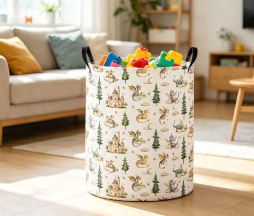 Baby Laundry Basket Baby Nursery Hamper Kids Laundry Basket Toy Storage Bin for Boys Room Decor Gift Baskets for Bedroom Bathroom(Castle Dinosaur)