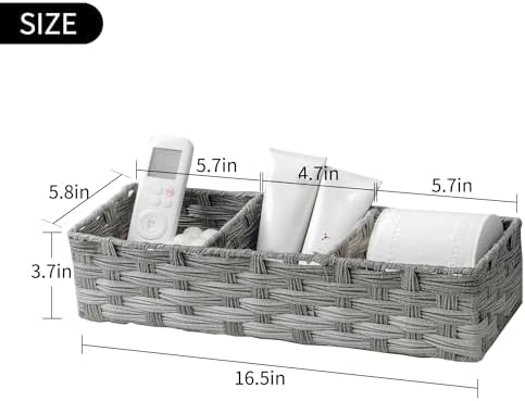 Toilet Tank Topper Paper Basket Multiuse Hand Woven Plastic Wicker Basket Bins with Divider for Shelves Rustic Farmhouse Bathroom Decor Countertop Organizer Storage