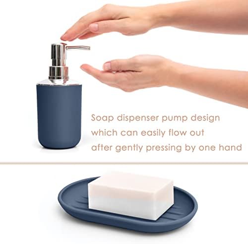 Moss & Stone 6-Piece Blue Bathroom Accessories Set, Soap Dispenser | Modern Plastic Bathroom Set with Toothbrush Holder, Soap Dish, Cup & Trash Can for Countertop Organization and Bathroom Decor