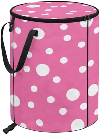 Collapsible Trash Can Polka Dot Camping Garbage Can with Lid Reusable Yard Leaf Waste Bag Perfect for Leaf Removal, Yard Clean-Up