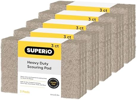 Natural Scouring Pad Non-Scratch Sisal Plant Based Scrubber Cleaning Scrub Pads, Eco-Friendly Reusable Kitchen Scrubbing Pad Pack of 15, by Superio