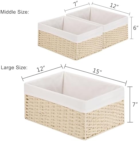 Vagusicc Wicker Basket, Set of 3 Hand-woven Storage Baskets for Organizing, Decorative Bathroom Wicker Storage Basket Bins with Handles, Small Toilet Paper Storage Baskets for Shelves & Decor, Beige