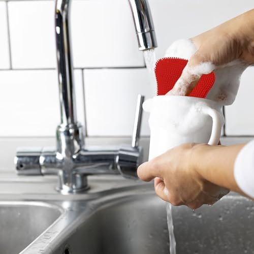 5 Pack Silicone Dish Sponges for Kitchen, Double Sided Silicone Dish Scrubber, Multipurpose Kitchen Scrubber Sponge, Vegetable Brush (Red)