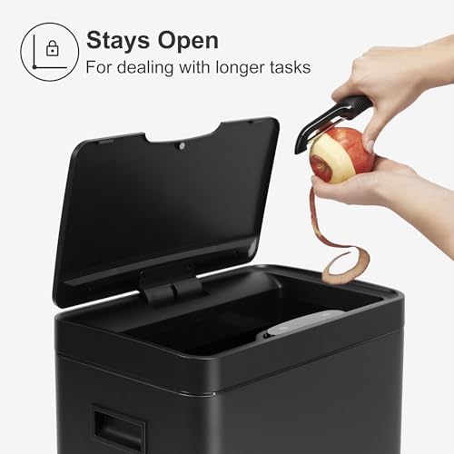 Mbillion 21 Gallon Touchless Motion Sensor Trash Can | Rectangular black smart garbage can with lid, automatic touchless design for kitchen, bedroom, home & office use