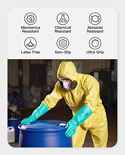 PACIFIC PPE Chemical Resistant Nitrile Gloves, 28 Mil Long Cuff, 2 Pairs | Chemical gloves, acid alkali solvent and oil resistant, reusable, textured grip, long cuff protection for industrial work