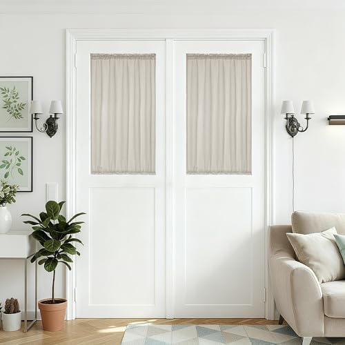 Linen Sheer Small Door Window Curtains for Kitchen Bathroom Privacy | Light Filtering, Door Curtain, Burlywood Birch, Farmhouse Rustic Drapes, 2 Panels, Dual Rod Pocket, 25W X 40L Inch