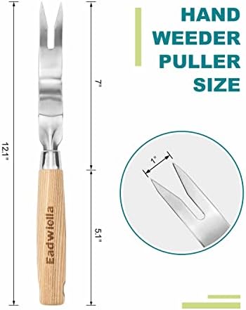 Dandelion & Crack Hand Weeder Puller with Solid Wood Handle | Manual Weed Digger Tool, Easily Pull & Dig to Remove Weeds with Roots, Hard Solid Wood Handle for Garden Lawn Yard Weeding