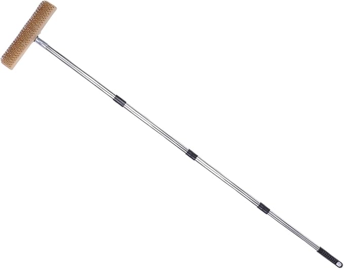 Floor Scrub Brush, Heavy Duty Stainless Steel Wire Broom with Long Adjustable Handle, Outdoor Moss Remover Brush for Cleaning Concrete Deck Patio Garden Garage Driveway (30cm / 11.8in)