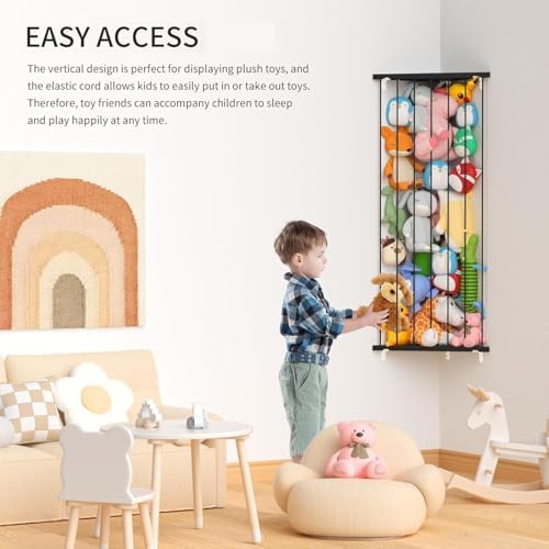 Stuffed Animal Storage Shelf Organizer(Patented) - Corner Stuffed Animal Holder Length Adjustable - Wall Plush Storage for Nursery Playroom Bedroom Kids Room (Space Black, Extra Large)