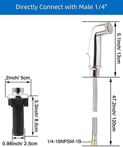 Universal Kitchen Sink Side Sprayer Head/Water Hose/Holder, Silver Chrome | Quick Side Connector Compatible with Moen Faucet Sprayer Replacement, Kitchen Sink Faucet Sprayer Attachment