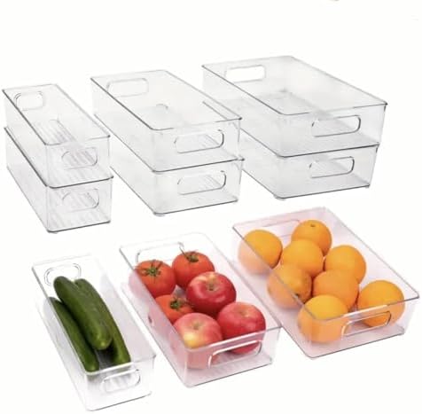 6 Pack Refrigerator Organizer Bins | 3 Sizes Stackable Clear Pantry Storage with Handles for Fridge, Freezer, Shelves, Drawer, Snack Organizer for Home & Kitchen
