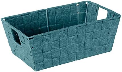 Simplify Small Shelf Woven Strap Tote | Decorative Storage Basket | Built in Handles | Organization | Closet | Bedroom | Bathroom | Nursery | Accessories | Toys | Gifts | 1 Pack | Sapphire