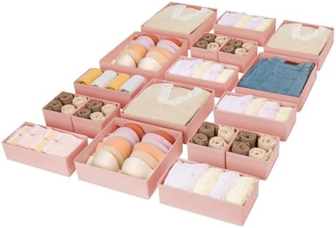 DIMJ Drawer Organizer for Clothing, 18 Pack Fabric Drawer Organizer Bins, Foldable Sock Organizer for Drawer, Dresser Organizer for Clothes, Socks, Bra, Tie