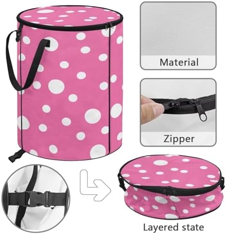 Collapsible Trash Can Polka Dot Camping Garbage Can with Lid Reusable Yard Leaf Waste Bag Perfect for Leaf Removal, Yard Clean-Up