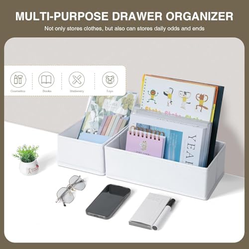 DIMJ Drawer Organizer Clothes, 15 Pack Fabric Drawer Organizer Bins, Foldable Baby Clothes Organizer & Dresser Organizer For Nursery, Clothes, Bedroom, Closet, Socks, Bra, Tie,White
