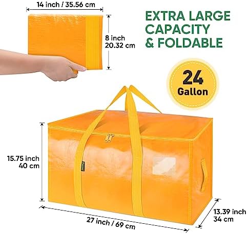 BALEINE 4-Pack Oversized Moving Bags with Reinforced Handles, Heavy-Duty Storage Tote for Clothes, Moving Supplies (Light Yellow, 4-Pack)