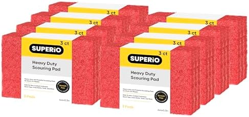 Scouring Pad Non-Scratching Scrubber Non-Scratch Cleaning Scrub Pads Heavy Duty Scouring Pad Reusable Kitchen Scrubbing Pad Pack of 24 Red, by Superio