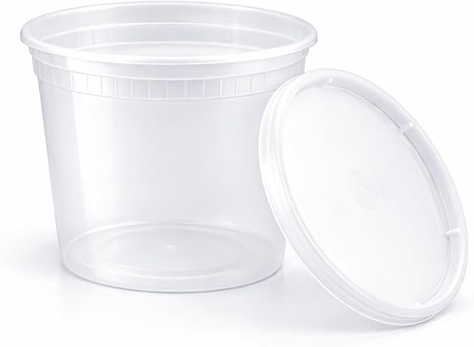 16 oz [24-Pack] Microwavable Plastic Deli Food Storage Containers with Lids | BPA Free, leak-resistant, stackable and freezer-safe design helps keep food fresh and secure