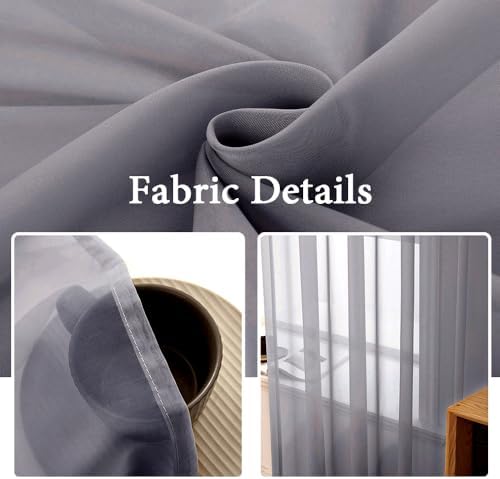 MIULEE Dark Grey 25 x 72 Inches Sidelight French Door Sheer Curtains | Light Filtering Window Treatment, Tieback, 2 Panels