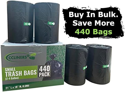 2-4 Gallon Small Black Trash Bags (440 Bags) Bathroom Garbage Bags Plastic Wastebasket Can Liners 2 Gallon 3 Gallon 4 Gallon Trash Bag for Home and Office Bins(440 Count)