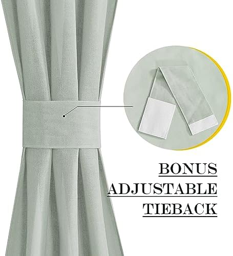 NICETOWN Sage Green Kitchen Sheer Door Window Curtain 26 x 72 inches Long | Light Filtering, Rod Pocket with Tieback, Farmhouse French Door Shade for Front Back Window Cover, 1 Panel, Off White