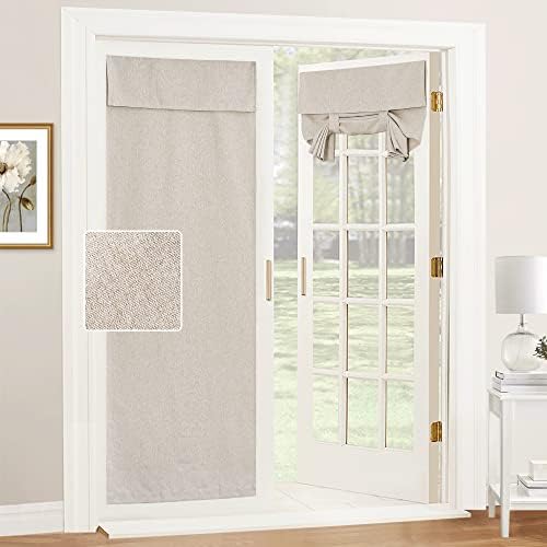 RYB HOME Linen Blended French Door Window Curtains, Tricia Door Shades | Farmhouse Home Decor, No Drill, Room Darkening, Privacy, Portable for Patio/Office/Classroom, W26 x L72, Khaki, 1 Panel