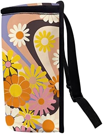 Boho Flower Hippie Daisy 70S 80S Wavy Swirl Y2K Aesthetic Car Accessories for Women Car Trash Can for Back of Seat Leak Proof Garbage Can with Lid and Zipper Collapsible Trash Bin Hanging
