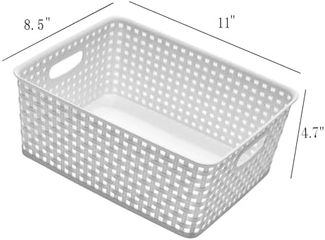 Eslite Plastic Storage Baskets for Organizing,11"X8.5"X4.7",Pack of 4 (White)