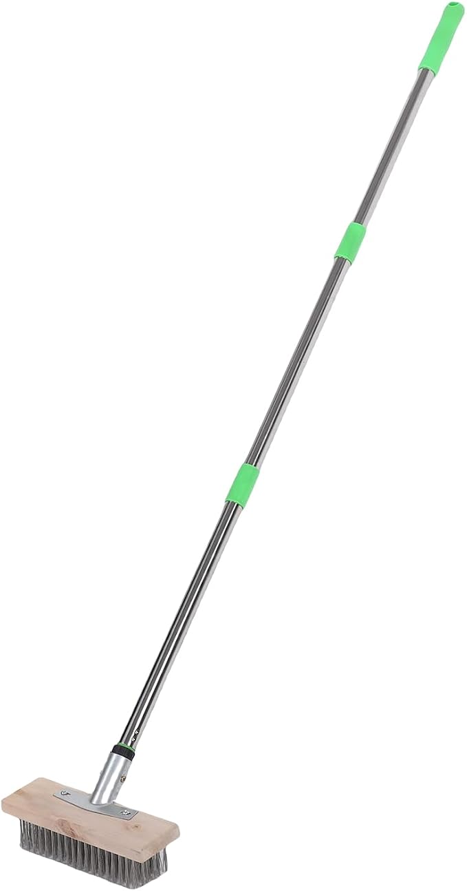 Naroote Stainless Steel Deck Scrub Brush, Heavy Duty Floor Scrubber with 1.2m Long Handle, 20cm Brush Head & 3 Detachable Rods for Rough Surface, Concrete Floor, Patio, Garden