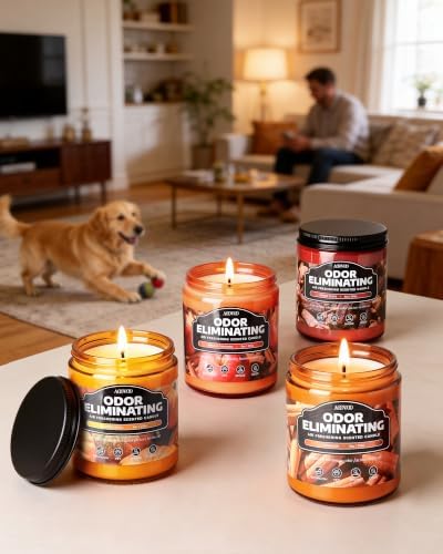 AOOVOO 4 Pack Odor Eliminating Fall Candle Set - Air Freshing Soy Candle | Eliminates 95% of Pet, Smoke, Food, and Other Smells Quickly, Non Toxic, Pumpkin Spice/Apple Cinnamon/Spiced Clove /Cinnamon